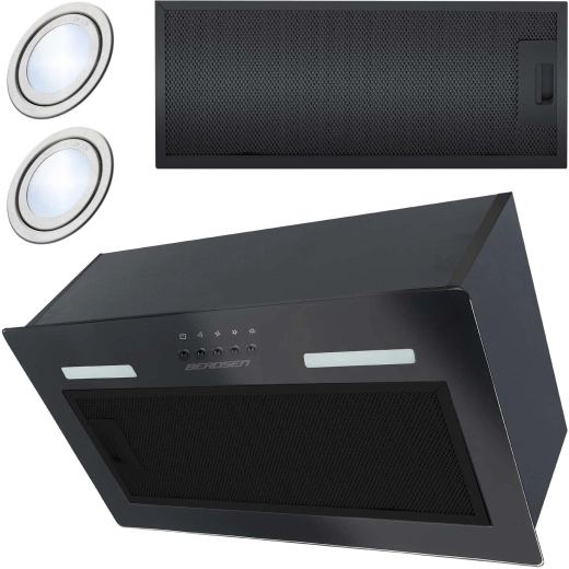 Hota încorporabilă de bucătărie 52 cm neagră BERDSEN cu sticlă și LED