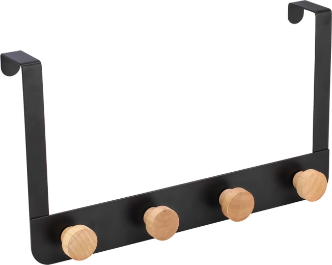 Cuier cu 4 cârlige pentru ușă, cu cârlige din bambus 35 × 2,5 × 20 cm