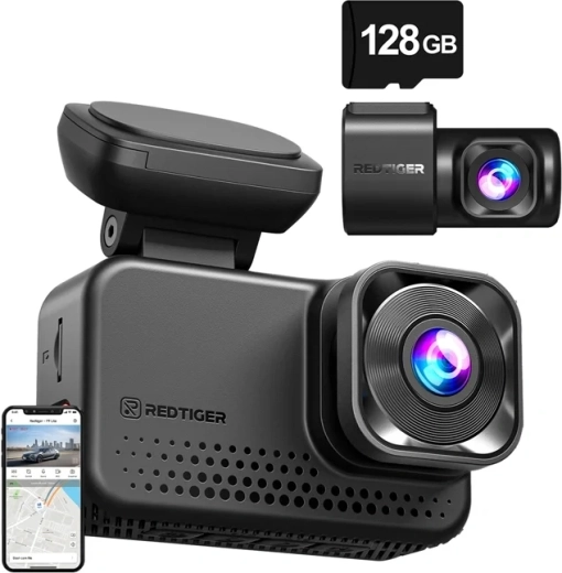 Cameră de bord REDTIGER VC70 4K și 2,5K cu Wi-Fi și card de 128 GB