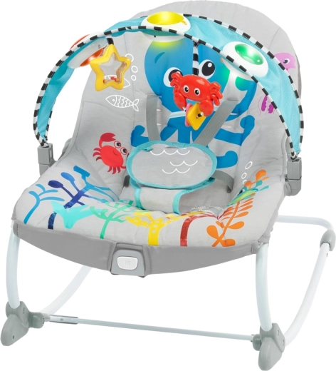 Șezlong muzical cu vibrații pentru bebeluși și copii mici Baby Einstein Ocean Explorers Kick to It Opus, până la 18 kg