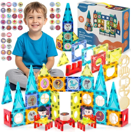Ricokids set de construcție magnetic XXL – turn și carusel (aprox. 98 piese)