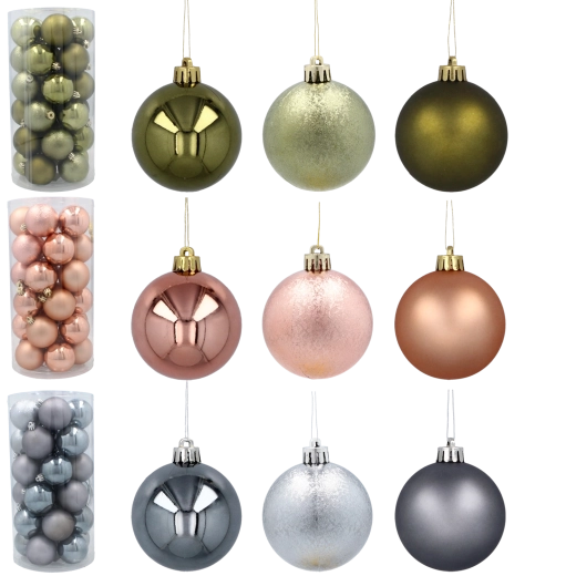 Set de 30 globuri de Crăciun 6 cm – olive, cupru și grafit