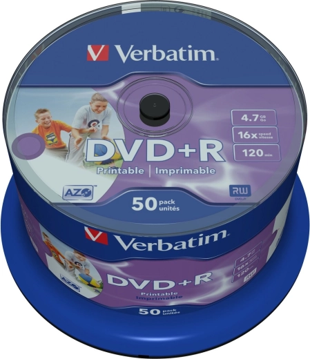 Verbatim DVD+R 4,7 GB 16x Wide Inkjet Printable - 50 buc.