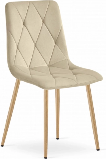 Scaun de dining bej, tapițat cu catifea, cu matlasare decorativă