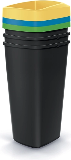 Set de coșuri pentru sortarea deșeurilor Compacta Q Drop 3×25 l, plastic negru reciclat