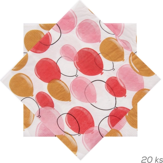 Șervețele de hârtie cu motiv de baloane roz 33 × 33 cm, 20 buc.