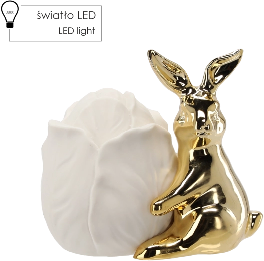 Iepuraș de Paște din ceramică cu finisaj auriu și floare cu LED