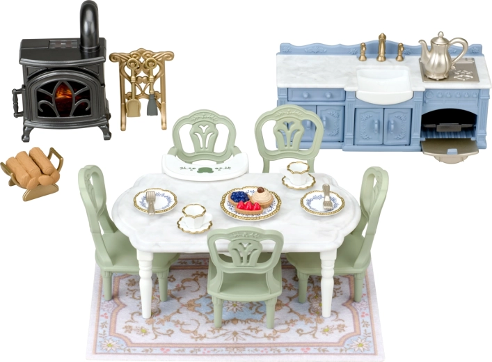 Sylvanian Families sufragerie elegantă cu șemineu