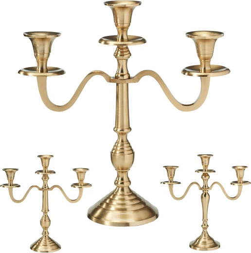 Sfeșnic candelabru auriu cu trei brațe 30 cm