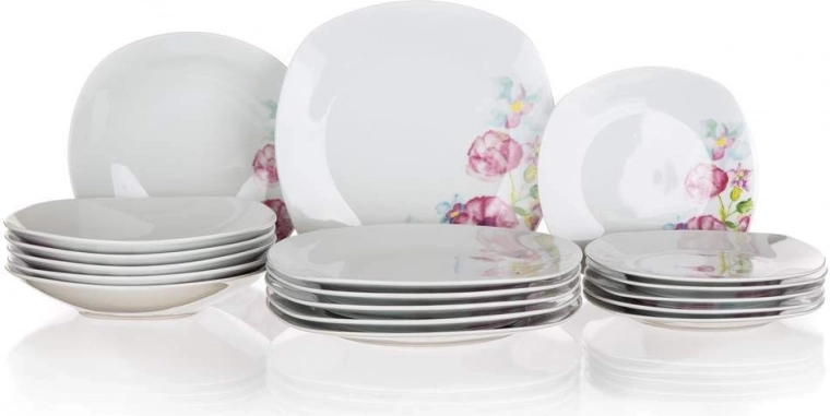 Set de masă pentru 6 persoane BANQUET Square Dolores – porțelan cu decor floral, 18 piese