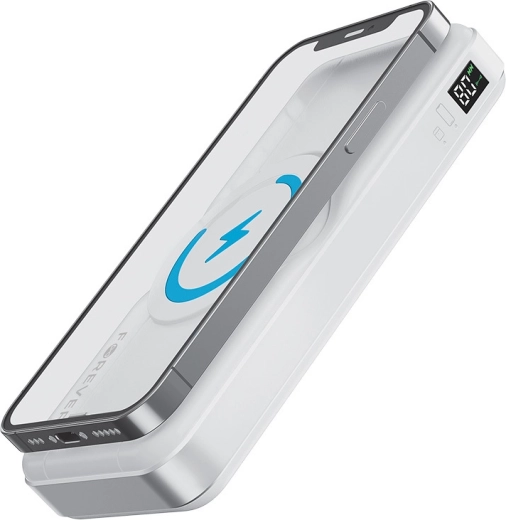 Forever power bank wireless 3‑în‑1 10000 mAh cu MagSafe, albă
