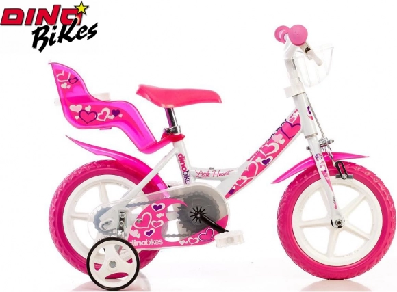 Dino Bikes Little Heart bicicletă pentru copii 12" alb-roz cu roți ajutătoare