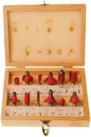 Set de freze profilate pentru lemn 8 mm, 12 piese în cutie din lemn