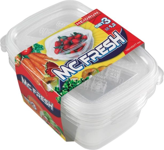 Cutie din plastic cu capac HEIDRUN McFresh 1,2 l, set 3 buc