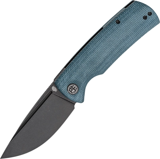 Petrified Fish Beluga cuțit pliabil, Black Stonewash, Micarta albastră