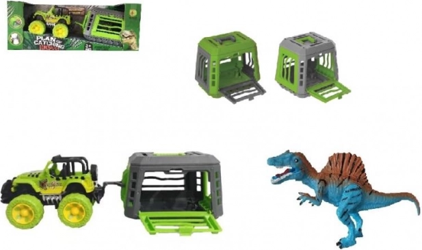 Jeep cu remorcă și dinozaur