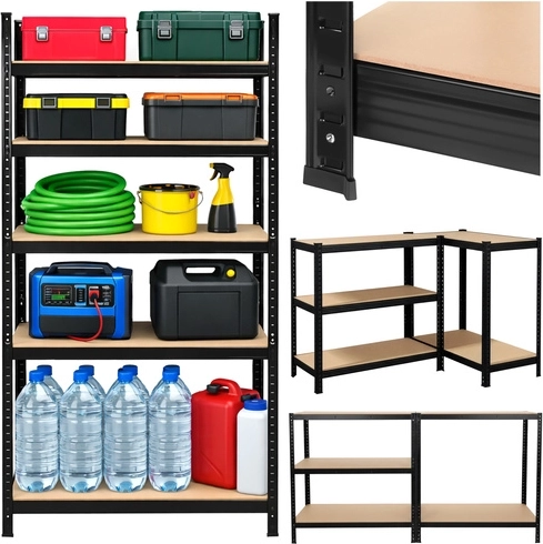 Raft metalic pentru garaj și pivniță 180 × 90 × 40 cm, negru, 5 rafturi BIGSTREN
