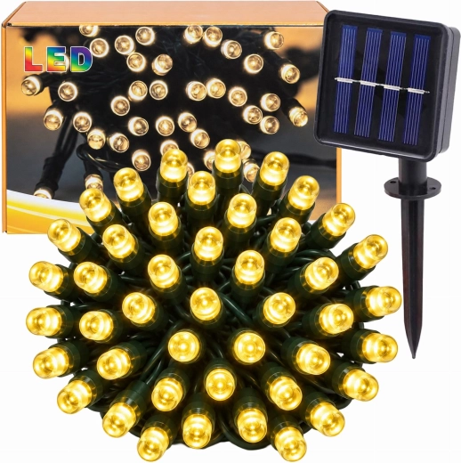 Instalație luminoasă LED solară de Crăciun, 7,5 m, 50 LED-uri, albă