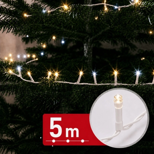 Șir luminos LED cu efect de țurțuri, 5 m, 250 LED-uri, alb cald și alb rece