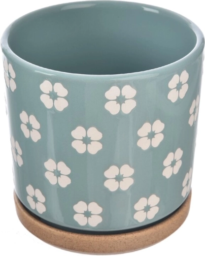 Ghiveci ceramic verde cu motiv floral 15 × 15 × 15 cm