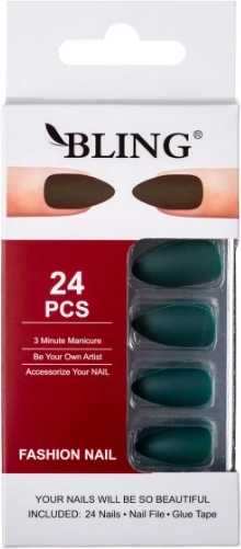 Unghii false, BLING Fashion Nail Tips (24 buc) - verde sticlă, mat