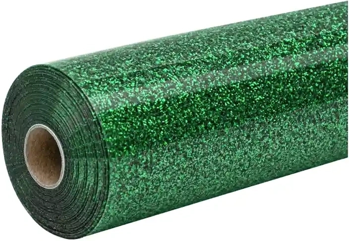 Folie termotransfer cu sclipici HTVRONT pentru călcat 30,5 × 90 cm verde