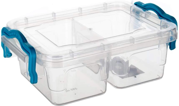 Cutie Gema compartimentată dreptunghiulară 2×250 ml cu mânere turcoaz