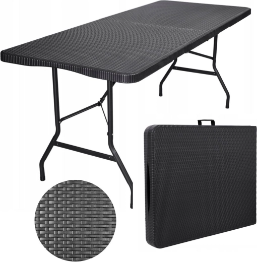 Masă pliantă de grădină pentru catering, design ratan, 180 cm, neagră