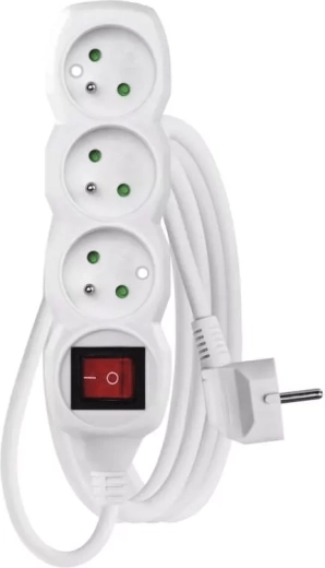Emos prelungitor cu întrerupător, 3 prize, 3 m, alb