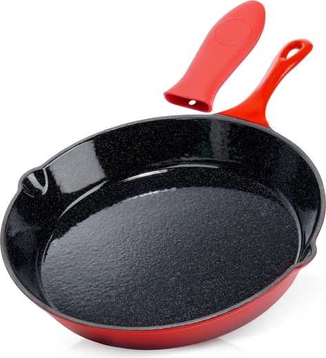 tigaie din fontă emailată cu manșon din silicon 30 cm