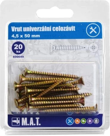 Șuruburi universale filet complet 4,5 × 50 mm, zincate, 20 buc