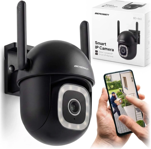 Cameră IP Wi‑Fi de exterior Berdsen, rotativă, 5 MP, cu detecție persoane și sirenă