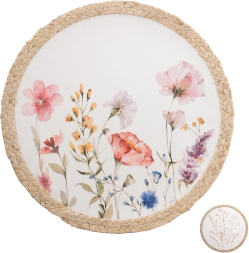 Suport rotund de masă cu motiv floral de mac 38 cm