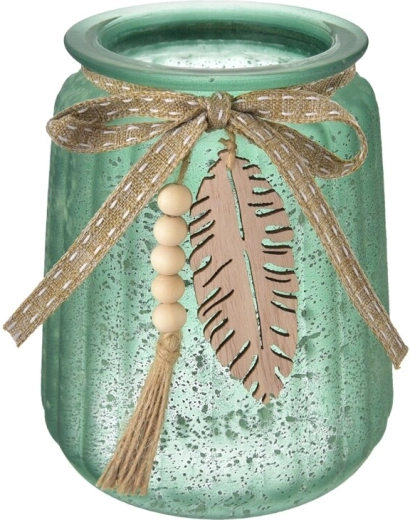 Vază din sticlă cu motiv de frunză, verde, 15 cm