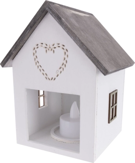 Căsuță decorativă din lemn cu iluminare LED integrată, albă, 15 cm