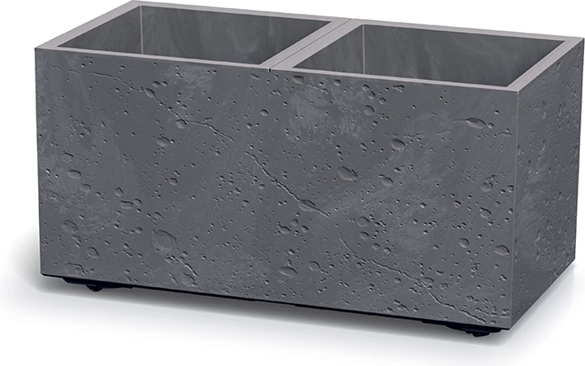 Ghiveci din plastic cu efect de beton, dreptunghiular, marengo, cu două compartimente