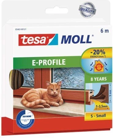 Bandă de etanșare pentru ferestre și uși E 9×4 mm, maro, 6 m