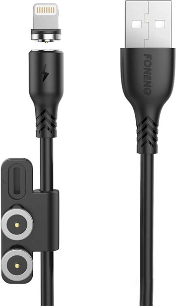 Cablu de încărcare magnetic 3‑în‑1 FONENG X62, USB la USB‑C / Lightning / Micro USB, 2,4 A, 1 m, negru