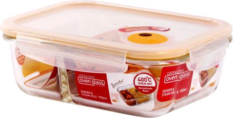 Tavă de copt din sticlă cu compartiment și capac 950 ml din sticlă borosilicată