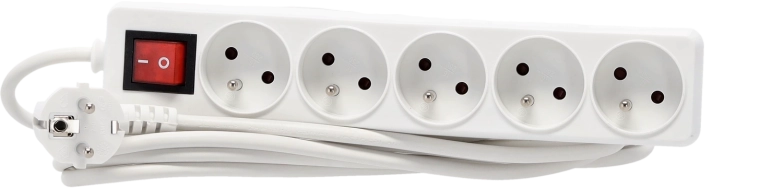 Prelungitor cu protecție la supratensiune, cu întrerupător, 5 prize, 5 m, alb