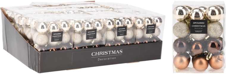 Bile de Crăciun 3 cm maro-aurii, mix 24 buc