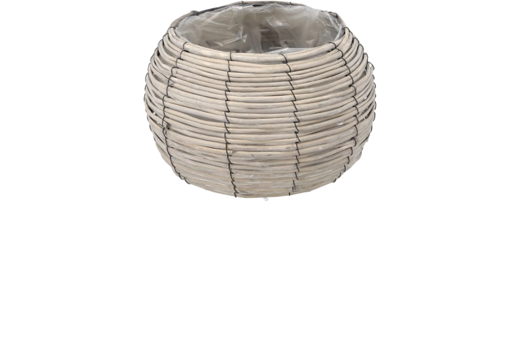 Husă împletită din nuiele pentru ghiveci, rotundă 28 × 17 cm, gri
