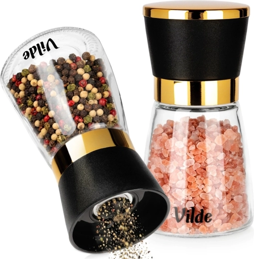 Râșnițe manuale din sticlă Vilde pentru sare și piper 13,5 cm, 2 buc.