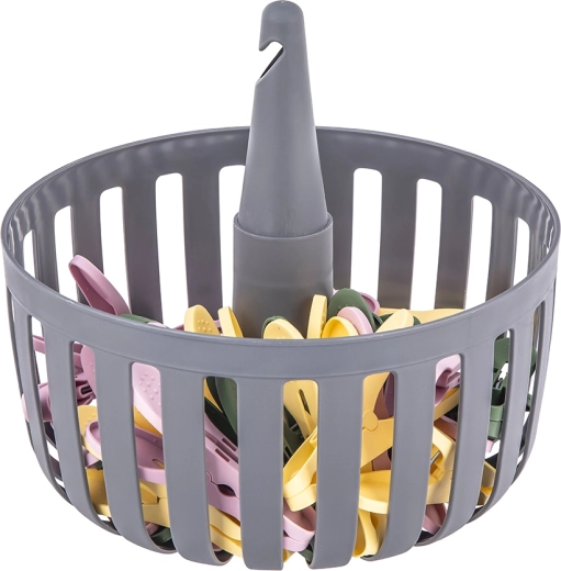 Coș cu 30 de cleme de rufe 82 mm gri