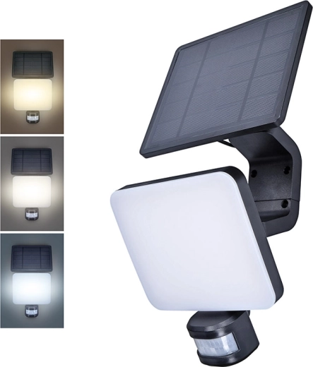 Lumină de perete LED solară de exterior Solight cu senzor, 11 W, 1200 lm, 3 CCT, neagră - 1 bucată