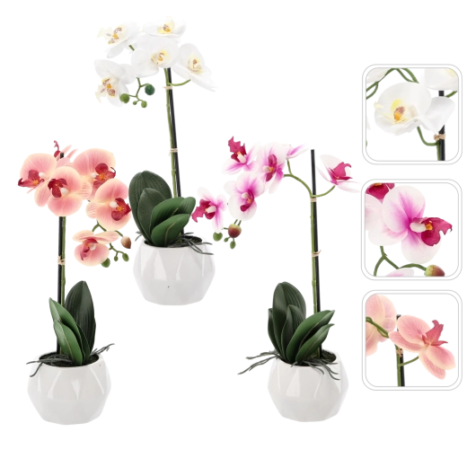 Floare artificială de orhidee, mix 3 culori, 42 cm