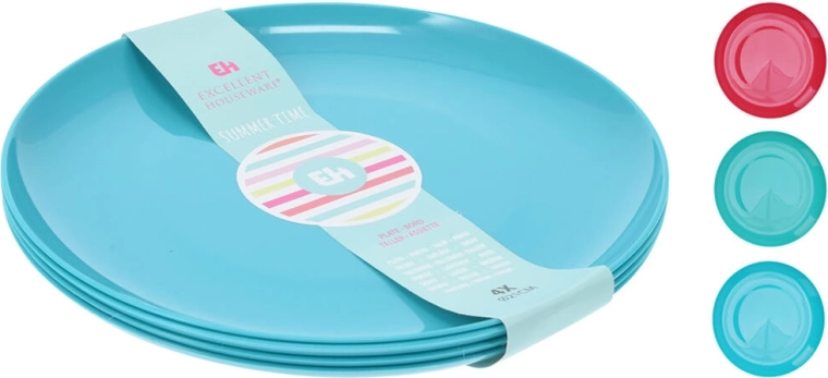 Set de farfurii plate din plastic 21 cm, mix de culori, 4 buc