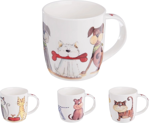 Cană din porțelan cu motiv de câini și pisici 0,4 l (mix)