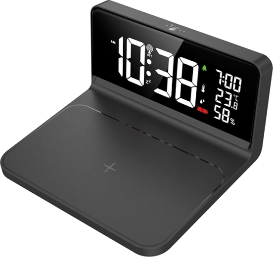Solight ceas deșteptător digital cu încărcare wireless Qi 10 W
