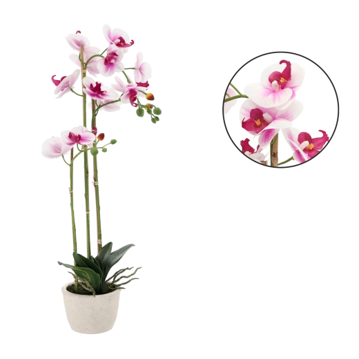 Orhidee artificială alb‑roz 70 cm în ghiveci